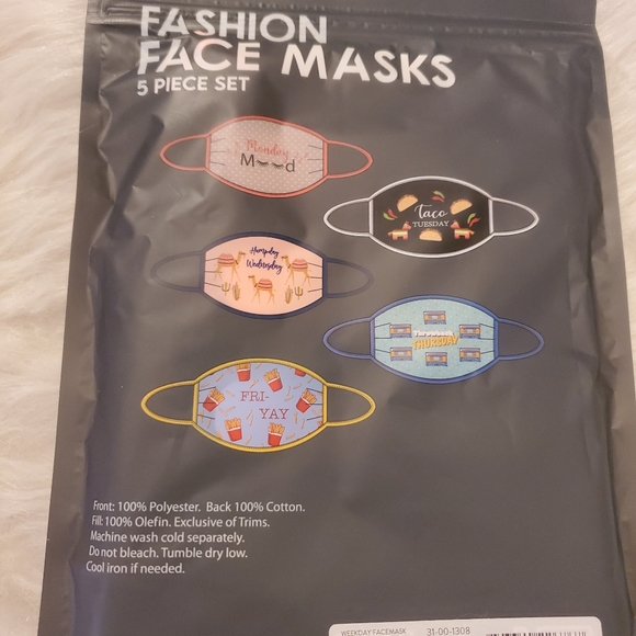 New 5 Pack Weekday Fashion Face Masks - Picture 2 of 2